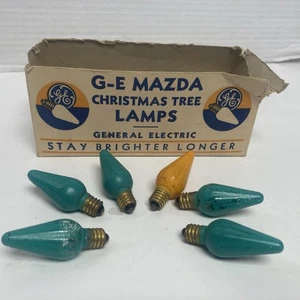 Vintage Christmas Lot X6 C6 1/2 Mazda Christmas Tree Lamps Light Blue Bulb READ - Picture 1 of 10