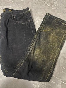 Akoo Brand Jeans Black and Gold Straight Leg, Metalic Coated, 38x32 - Picture 1 of 9