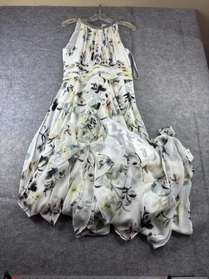 Calvin Klein Size 8 Formal Halter Diamond Floral Chiffon Lined Dress Gown Layers - Image 1 of 4