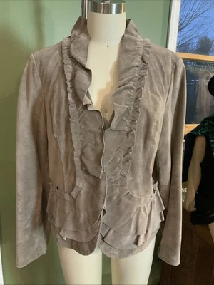 INC Taupe Brown Suede Jacket Leather International Concepts Ruffled Sz XL - Image 1 of 4
