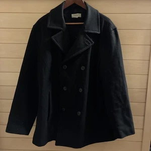 J Crew Wool Peacoat XL Double Breasted Thinsulate Insulated Quilt Lined Black - Picture 1 of 8