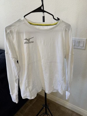 Top de rendimiento de manga larga blanco para mujer Mizuno mezcla de algodón talla pequeña Foto 1 de 3