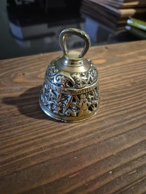 Old Solid Brass Church Bell Marcvs Mathevs Johannes Lvcas Religious 8.5cm Tall - Image 1 of 4