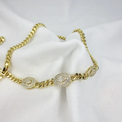 Collar MIRADA 18" CIRCONITA CÚBICA Chapado en Oro 14K Sobre Acero Inoxidable Eslabón de Cadena Cubano Foto 1 de 4