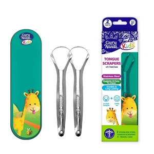 GuruNanda Kinder Zungenschaber (2er Pack) mit Reiseetui, Edelstahl Orange - Bild 1 von 7