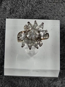 UJC Floral Cluster Cocktail Ring Womens Gold Tone Silver Tone Marquise Stones - Picture 1 of 7