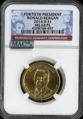 2016-D Ronald Reagan Dollar NGC MS68 Proof Like - 40th U.S President - Image 1 of 2