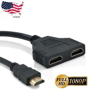 1080P HDMI Port Male to 2Female 1 In 2 Out Splitter Cable Adapter Converter Home - Picture 1 of 5