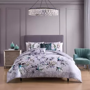 Bebejan Jewel Toned Florals 5 Piece Reversible Comforter Set in Queen - Picture 1 of 8