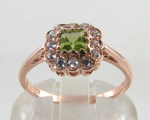 DAINTY 9K 9CT ROSE GOLD PERIDOT & DIAMOND  ART DECO INS RING FREE RESIZE - Picture 1 of 5