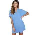 Karlie Womens Medium Light Blue V Neck Short Sleeve Tunic Dress