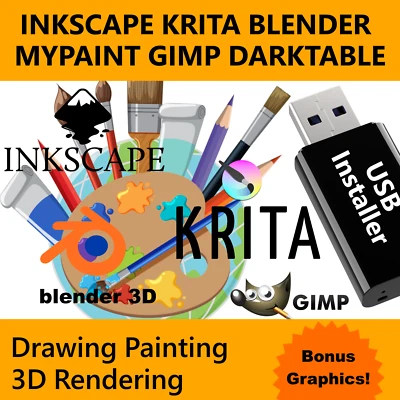 Graphics Art 6 in 1 Inkscape Krita Blender Alternatives to Photoshop Illustrator - Image 1 of 4