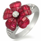 18K White Gold 0.29 CT Diamonds & Invisible 6.85 CT Ruby Flower Ring »R2081