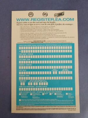 Electronic Arts EA Video Game Registration Card 2001 - Image 1 of 2