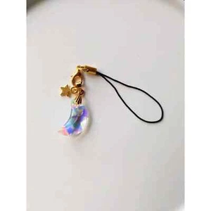 Crystal Irridescent Moon Phone Charm Strap Keychain Gift Gold Silver Plated - Zdjęcie 1 z 10