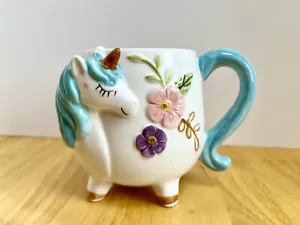 Boston Warehouse Becher, Türkis Blume Einhorn 18oz - Bild 1 von 7
