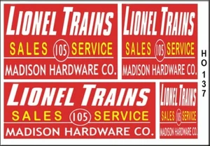 WEATHERED HO SCALE LIONEL TRAINS SRORE BUILDING DIORAMA WATERSLIDE SIGNS HO137 - Picture 1 of 1