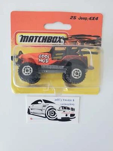 1995 Matchbox Jeep 4x4 Cool Mud #25 Rare Short Card - Picture 1 of 4