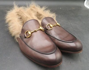 Gucci Princetown Horsebit Fur Lined Mule Flat Size US 7 Brown Leather - Picture 1 of 12