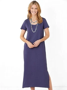 Vermont Country Store M. Mac Maxi Dress Medium Casual Blue Cotton Short Sleeve - Imagen 1 de 9
