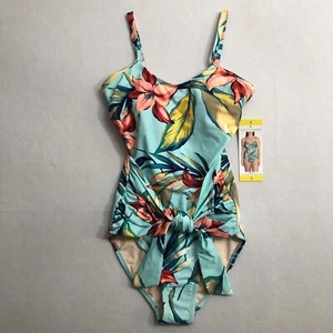 Carole Hochman Ladies One Piece Tie Front Swimsuit UPF50+ TROPICAL FLORAL Small - Picture 1 of 11