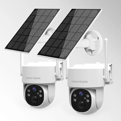HOME GUARDS Solar Battery Powered WIFI6 Security Camera 3MP IP Pan Tilt Outdoor 2PACK HG