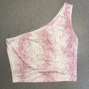 Peach Love California Crop Top One Shoulder White Pink Size Lg NWT Lizard Print - Picture 1 of 7