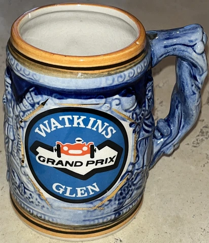 Mid Century WATKINS GLEN NY GRAND PRIX 1968 Mug Tankard Beer Stein Car Racing 5" Cover