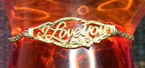 14 Karat Solid Gold Link Designer Bracelet 7 1/4" Yellow Gold. I LOVE YOU - Picture 1 of 24