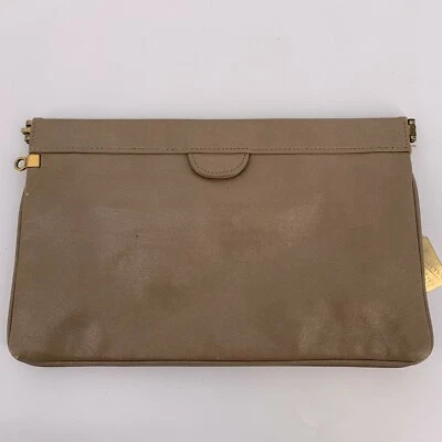 Vintage Zenith Tan Hand Made Leather Zippered Pocket Gold Metal Tag Clutch Bag - Image 1 of 4