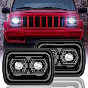 Pair DOT 7X6 5X7" LED Headlights Hi-Lo Beam Lamp For Jeep Cherokee XJ 1984-2001 - Picture 1 of 12