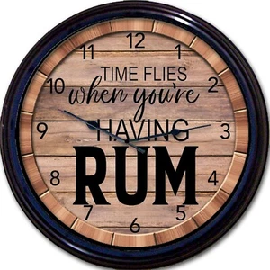 Rum Wall Clock Rum Taster Whiskey Barrel Bar Clock Liquor Time Flies New 10" - Picture 1 of 1