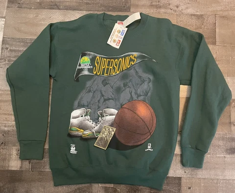 NEW Vtg Seattle Sonics Sweatshirt Shirt Supersonics Nutmeg Crew Neck Mens Medium Cover