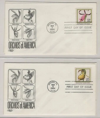 USA 1984 4 DIFFERENT FIRST DAY COVERS + CACHET ORCHIDS OF AMERICA - Image 1 of 2