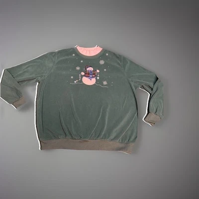 Alfred Dunner 1X Muñeco de Nieve Sudadera Verde Terciopelo Felpa Invierno Bordado Foto 1 de 4