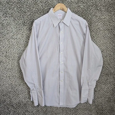 Brooks Brothers Dress Shirt Mens 16.5 34 Blue Red Striped Regular Fit Non Iron - Image 1 of 4