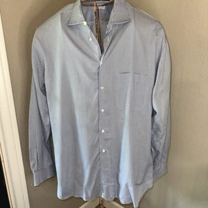 Armani Collezioni Men’s Striped Dress Shirt Subtle Blue & White Size L 44 X 17.5 - Picture 1 of 7