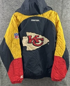 Giacca Starter Chiefs vintage anni 90 nylon Kansas City NFL Regno Calcio Y2K con cappuccio - Foto 1 di 13