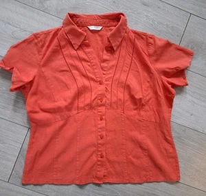 100% Leinen Top Gr. 16 UK Hemd Bluse Orange Neuwertig  - Bild 1 von 5