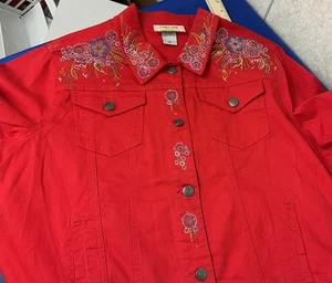 Fortune By Stan Bling Red Denim Jeansjacke XL Damen SCHÖN Vintage - Bild 1 von 6