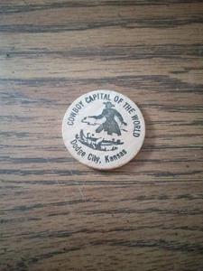 Dodge City Kansas Cowboy Capital Of The World Centennial 1972 Wooden Nickel - Picture 1 of 3