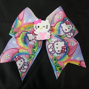 Hello Kitty Large Hair 7" Rainbow Bow Clip Grosgrain Ribbon Girls Cheer Dance - Picture 1 of 2
