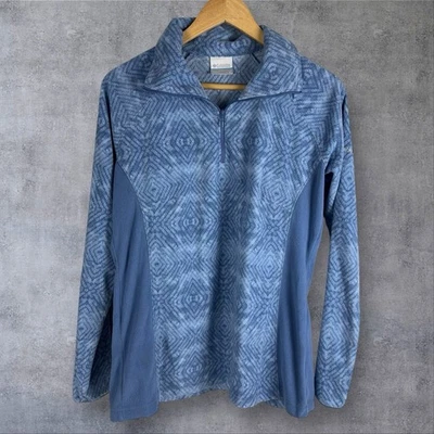 Columbia Fleece 1/4 Zip Pullover Womens Large Blue Printed Mock Neck - Image 1 of 4
