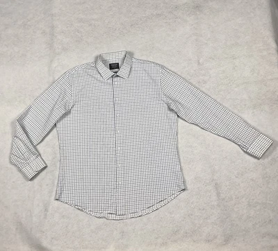 Nordstrom 男式 17/34-35 码蓝色/白色格子装饰合身长袖纽扣 — 第 1/4 张图片