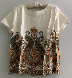 Talbot Paisley Silk Blouse Women's Size 14, Side Zipper, New - Picture 1 of 16