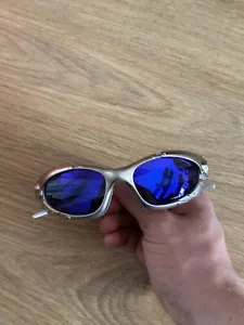 90’s Metal Blue Oakley Plate Y2k Vintage Gorpcore Polarized Sunglasses USA - Picture 1 of 10