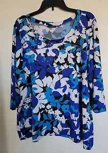 Top donna Notations manica 2x 3/4 strass floreale carriera casual elasticizzato - Foto 1 di 3