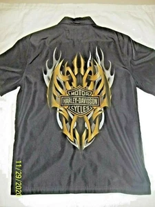 Nice M MEDIUM Harley Davidson Black Button-down polyester Shirt LOOK BUY IT NOW - Picture 1 of 4