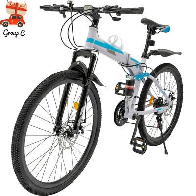 26" Folding Mountain Bike 21 Speed Men Bikes MTB Bicycle School Dual Disc Brake - Image 1 of 4