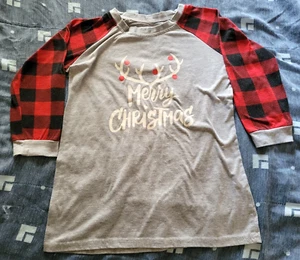 Gray/Red Plaid Long-Sleeve Youth Kid Merry Christmas Reindeer Pajama PJ Shirt 10 - Picture 1 of 7